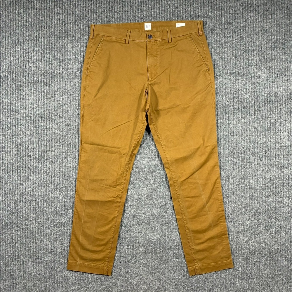 GAP Mens‎ Essential Khaki Pants Size 36x32 Brown Slim Fit Casual Mid Rise